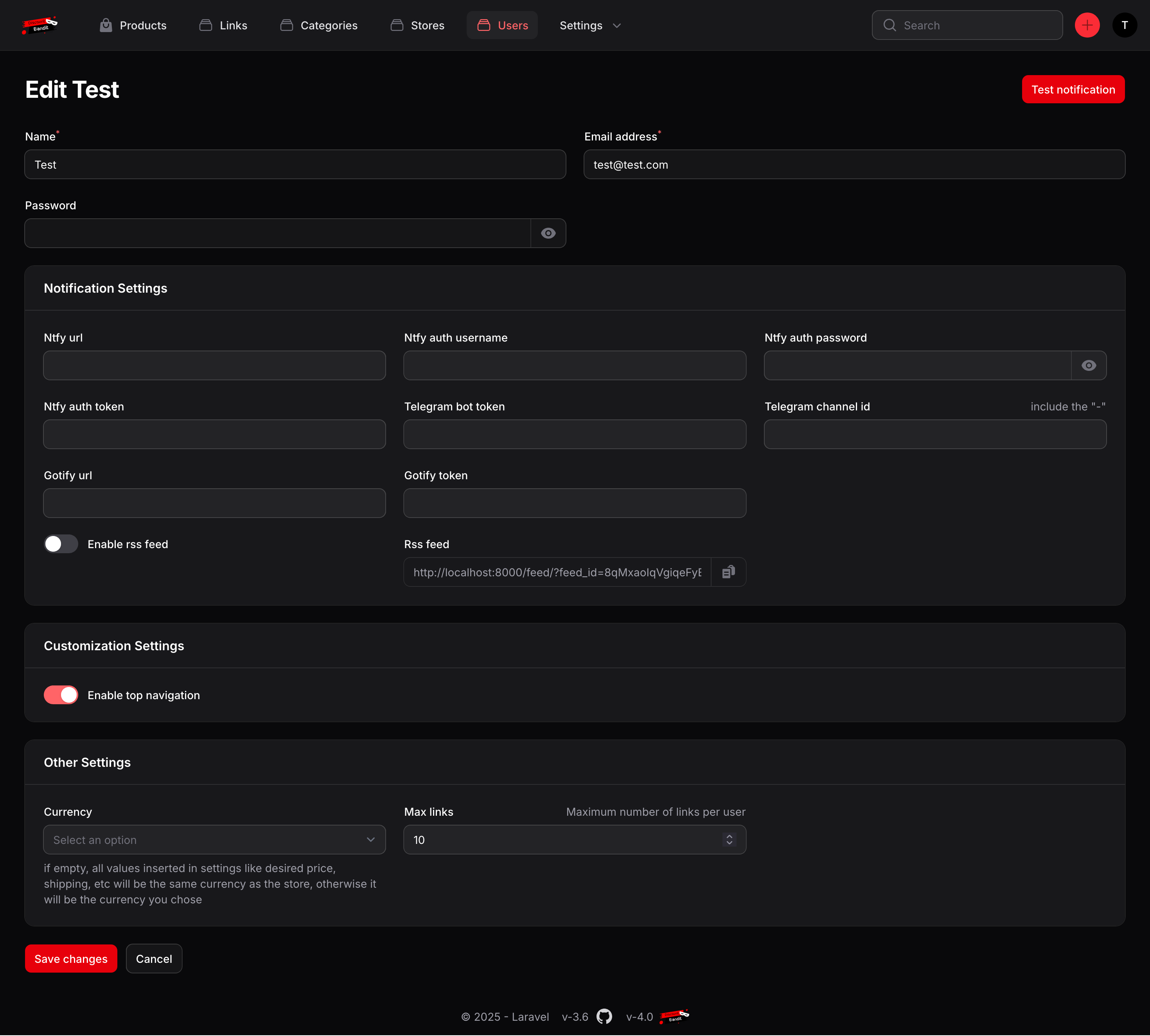 User Settings